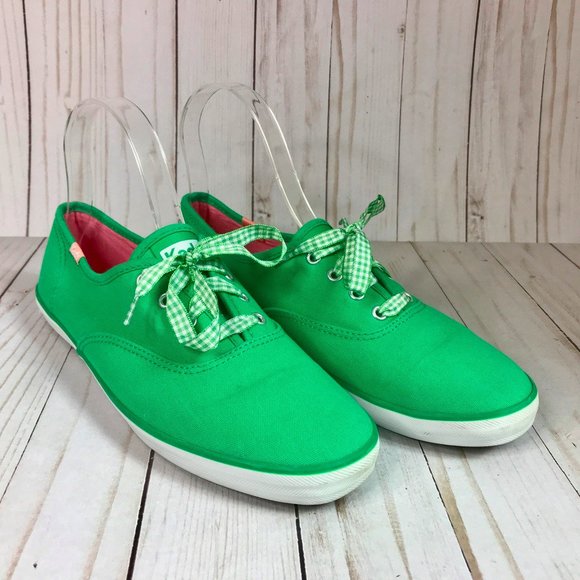 Keds Green Canvas Gingham Lace up Sneaker Flats
